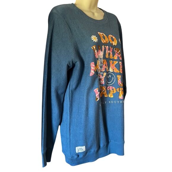 Simply Southern NWT Oversized Blue Knit Tunic Top Woman Size Small Waffle Knit - Picture 2 of 8